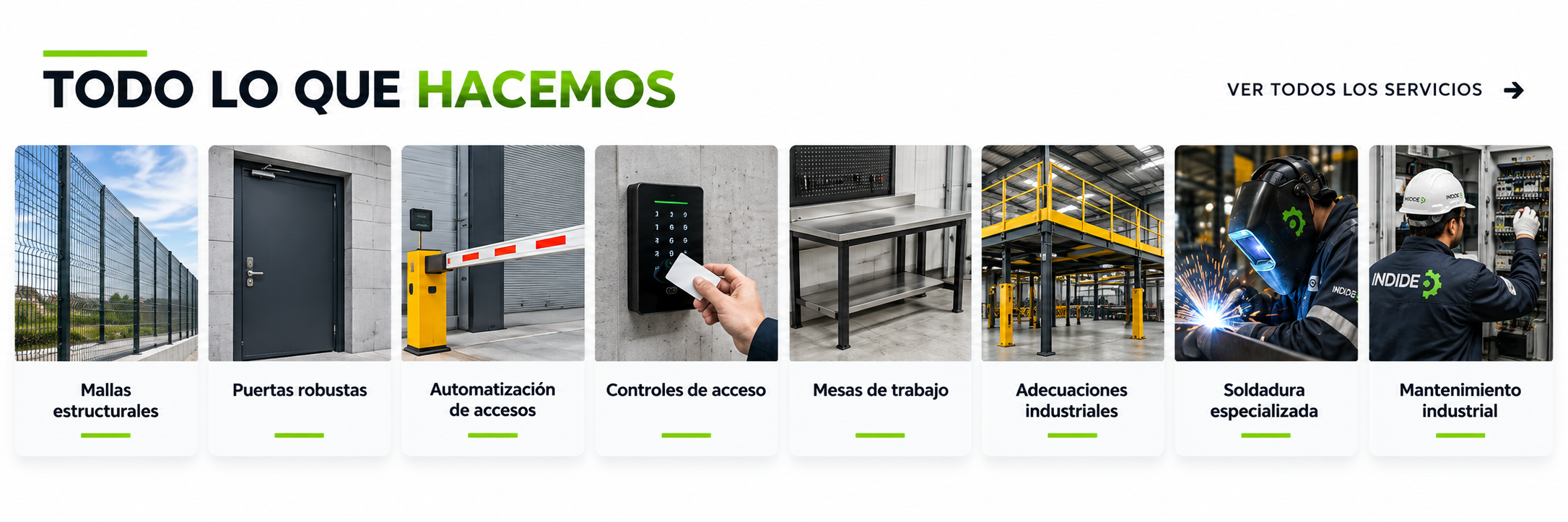 INDIDE Ingeniería y Dotaciones: soluciones en ingeniería industrial, estructuras metálicas, fabricación, soldadura, estantería, puertas automatizadas, adecuaciones, mobiliario industrial, uniformes, dotaciones empresariales, EPP, botas de seguridad, bordados y estampados en Bogotá y Colombia.