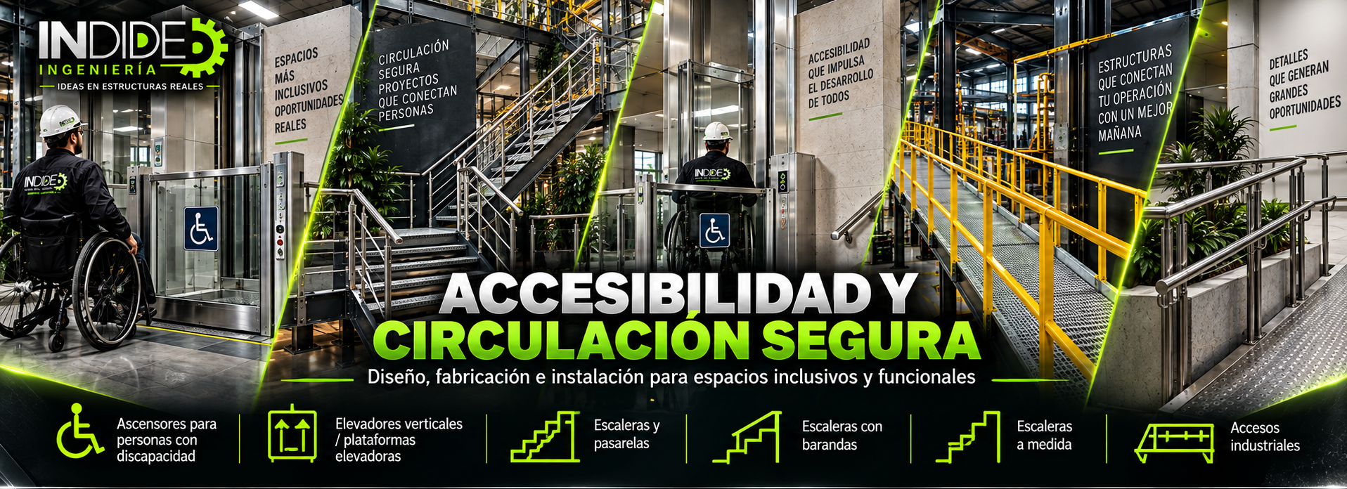 INDIDE Ingeniería y Dotaciones: soluciones en ingeniería industrial, estructuras metálicas, fabricación, soldadura, estantería, puertas automatizadas, adecuaciones, mobiliario industrial, uniformes, dotaciones empresariales, EPP, botas de seguridad, bordados y estampados en Bogotá y Colombia.