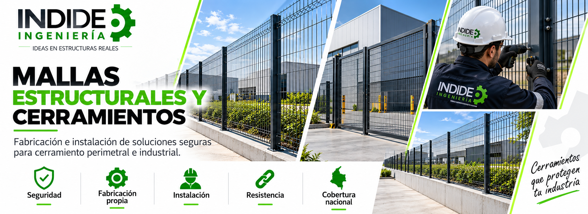 INDIDE Ingeniería y Dotaciones: soluciones en ingeniería industrial, estructuras metálicas, fabricación, soldadura, estantería, puertas automatizadas, adecuaciones, mobiliario industrial, uniformes, dotaciones empresariales, EPP, botas de seguridad, bordados y estampados en Bogotá y Colombia.